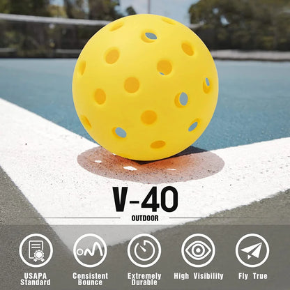 74MM Durable 40 Hole/26g Outdoor Pickleballs for Competition 6/12/24Pcs