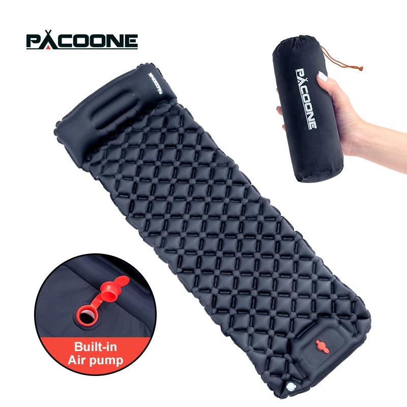 PACOONE Outdoor  Inflatable Camping Sleeping Mattress with Pillows