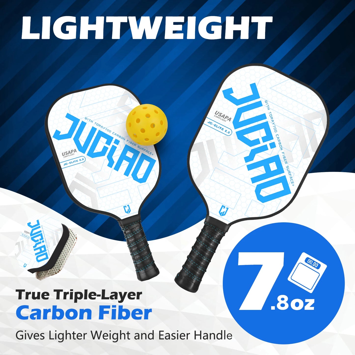 JUCIAO JC-Elite 2.0 Pickleball Paddle Set (Includes 4 Balls)