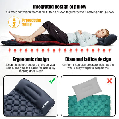 PACOONE Outdoor  Inflatable Camping Sleeping Mattress with Pillows