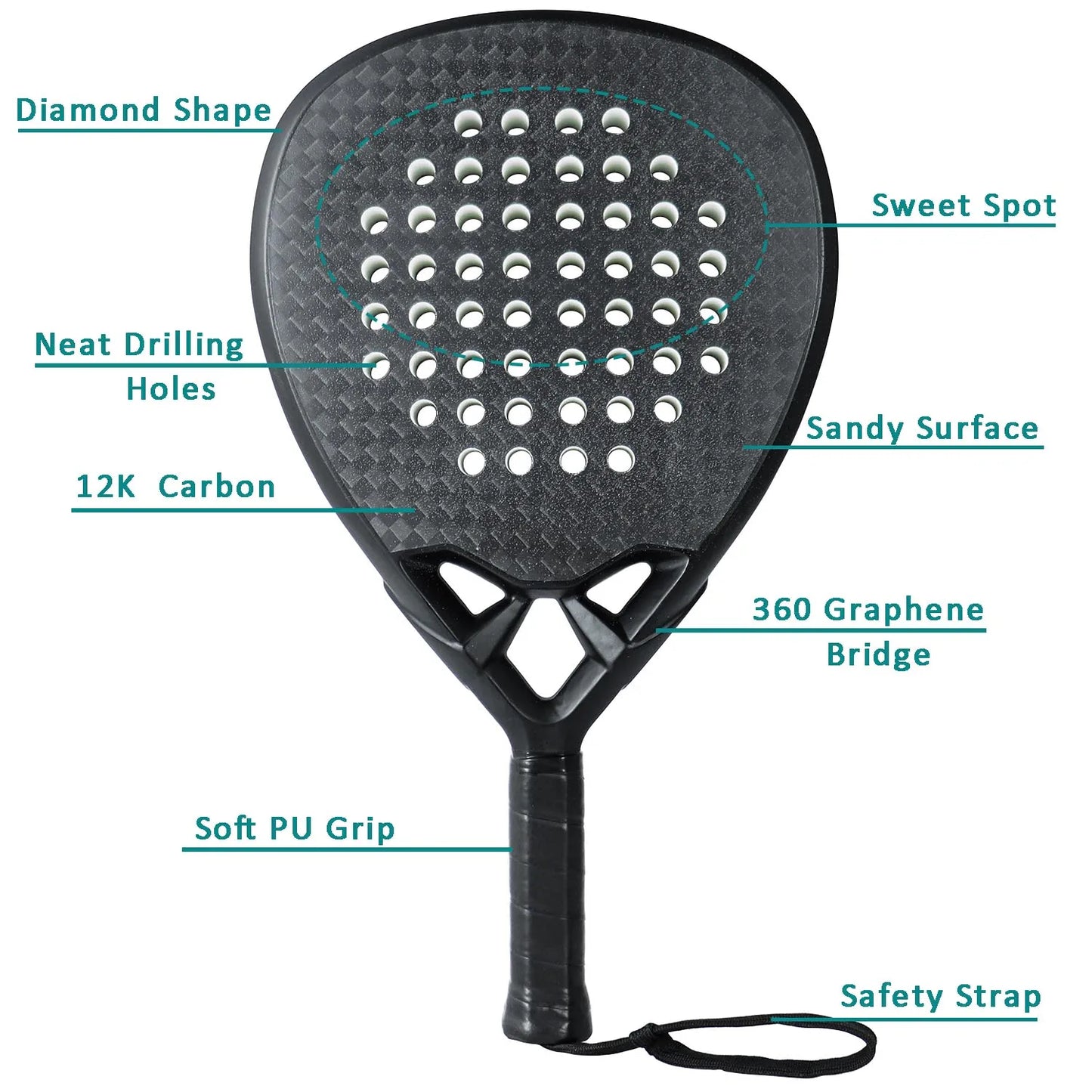 AMASPORT Black Carbon Fiber Padel Racket